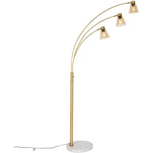 QAZQA Art Deco Arc Floor Lamp - Amber Glass / Marble / Bronze - 3 Lights - Suitable for LED QAZQA Art Deco Arc Floor Lamp - Amber Glass / Marble / Bronze - 3 Lights - Suitable for LED