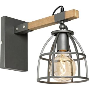 QAZQA Lampada da Parete Industriale Legno Grigio Scuro - Arthur - Lampada da Parete QAZQA Lampada da Parete Industriale Legno Grigio Scuro - Arthur - Lampada da Parete