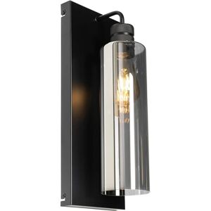 Aplique moderno negro con cristal ahumado - Stavelot - Adecuado para LED Aplique moderno negro con cristal ahumado - Stavelot - Adecuado para LED
