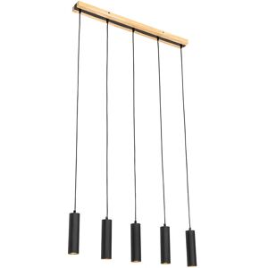 Qazqa Modern Hängelampe Schwarz Holz 5 Lichter - Jeana Qazqa Modern Hängelampe Schwarz Holz 5 Lichter - Jeana