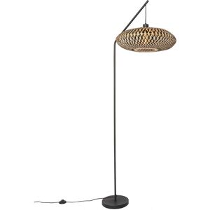 Qazqa Bamboo Oriental Floor Lamp - Adjustable, E27, Black Qazqa Bamboo Oriental Floor Lamp - Adjustable, E27, Black