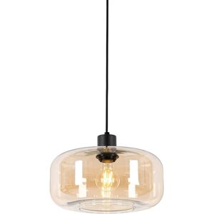 Qazqa Art Deco Pendant Lamp Amber Glass - Beige/Black - 28cm Qazqa Art Deco Pendant Lamp Amber Glass - Beige/Black - 28cm
