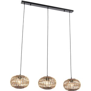QAZQA Amira Bamboo Steel Pendant Lamp - 3 Light Oriental QAZQA Amira Bamboo Steel Pendant Lamp - 3 Light Oriental