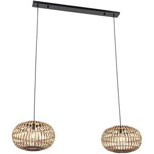 Qazqa Amira Bamboo Steel Oriental Pendant Light - 2 Lights Qazqa Amira Bamboo Steel Oriental Pendant Light - 2 Lights