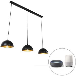 QAZQA Industrial Pendant Lamp Black and Gold 3 Lights WiFi - Magnax QAZQA Industrial Pendant Lamp Black and Gold 3 Lights WiFi - Magnax