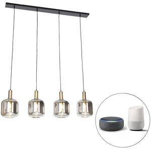 QAZQA Black Smoke Glass Smart Hanging Lamp with 4 Lights - Zuzanna QAZQA Black Smoke Glass Smart Hanging Lamp with 4 Lights - Zuzanna