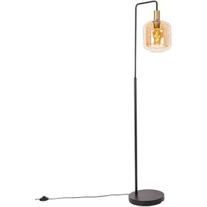 Qazqa Black Brass Amber Glass Floor Lamp - Zuzanna - E27 40W Qazqa Black Brass Amber Glass Floor Lamp - Zuzanna - E27 40W