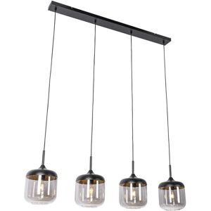 Qazqa Black & Gold Pendant Light with Smoked Glass - 4 Lights Qazqa Black & Gold Pendant Light with Smoked Glass - 4 Lights