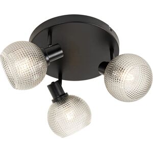 Qazqa Lampada da soffitto nera in vetro a 3 luci - Per LED Qazqa Lampada da soffitto nera in vetro a 3 luci - Per LED
