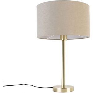 Qazqa Modern Brass Table Lamp with Brown Shade - Table Lamp - 35cm Qazqa Modern Brass Table Lamp with Brown Shade - Table Lamp - 35cm