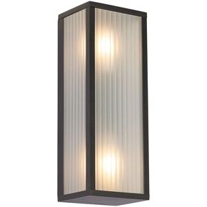 QAZQA Black Wall Light with Ribbed Glass - IP44 - Charlois QAZQA Black Wall Light with Ribbed Glass - IP44 - Charlois