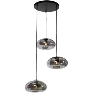 Qazqa Art Deco Pendant Lamp Black Smoked Glass 3 Lights - Ayesha Qazqa Art Deco Pendant Lamp Black Smoked Glass 3 Lights - Ayesha