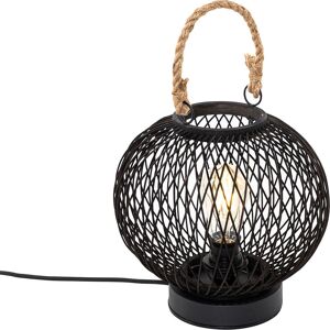 Qazqa Rustic Outdoor Table Lamp - Black Rattan - Calamus Qazqa Rustic Outdoor Table Lamp - Black Rattan - Calamus