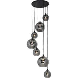 Qazqa Art Deco Pendant Lamp Black Glass 7 Lights - Sandra Qazqa Art Deco Pendant Lamp Black Glass 7 Lights - Sandra