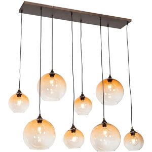 QAZQA Art Deco Pendant Light Bronze Amber Glass 8 Lights - Sandra QAZQA Art Deco Pendant Light Bronze Amber Glass 8 Lights - Sandra