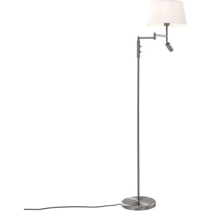 QAZQA Retro/Vintage Steel Floor Lamp with White Shade & Adjustable Reading Light - Ladas QAZQA Retro/Vintage Steel Floor Lamp with White Shade & Adjustable Reading Light - Ladas