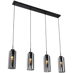 Qazqa Lámpara colgante Art Déco Vidrio ahumado negro 4 luces Qazqa Lámpara colgante Art Déco Vidrio ahumado negro 4 luces