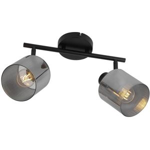 QAZQA Lámpara de techo negra con cristal ahumado 2 luces - Estilo Art Déco QAZQA Lámpara de techo negra con cristal ahumado 2 luces - Estilo Art Déco