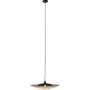 Qazqa Rina Black Bamboo Steel Pendant Lamp - 50cm - Interior Light Qazqa Rina Black Bamboo Steel Pendant Lamp - 50cm - Interior Light