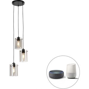 QAZQA Black Smart Pendant Light with Smoke Glass - Dome QAZQA Black Smart Pendant Light with Smoke Glass - Dome