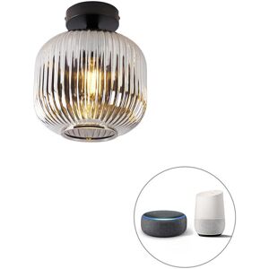 QAZQA Karel Lámpara de Techo Inteligente Negra con Cristal Ahumado - Art Déco QAZQA Karel Lámpara de Techo Inteligente Negra con Cristal Ahumado - Art Déco