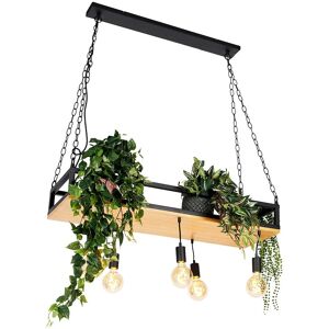 Qazqa Smart Black Wooden Pendant Light - 5 E27 WiFi Luminaries Qazqa Smart Black Wooden Pendant Light - 5 E27 WiFi Luminaries