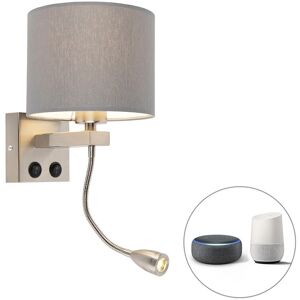 QAZQA Steel Fabric Wall Light - Modern, Gray, Flexible Arm - Wall Lamp QAZQA Steel Fabric Wall Light - Modern, Gray, Flexible Arm - Wall Lamp