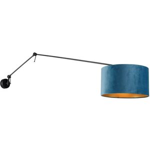 QAZQA Modern Wall Lamp Blue Velvet Shade - Adjustable - Steel/Textile - 60W QAZQA Modern Wall Lamp Blue Velvet Shade - Adjustable - Steel/Textile - 60W