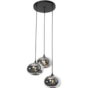 QAZQA Art Deco Pendant Light Black Smoke Glass 3 WiFi P45 - Round QAZQA Art Deco Pendant Light Black Smoke Glass 3 WiFi P45 - Round