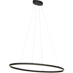 Qazqa Black Oval Pendant Light - Adjustable 3-Level LED - Interior Update Qazqa Black Oval Pendant Light - Adjustable 3-Level LED - Interior Update
