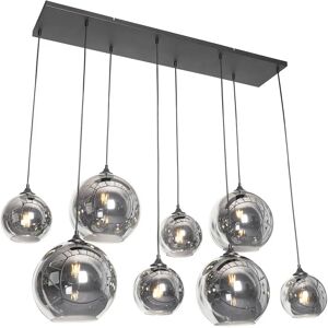 Qazqa Art Deco Pendant Light Black Smoked Glass - 8 WiFi G95 Qazqa Art Deco Pendant Light Black Smoked Glass - 8 WiFi G95