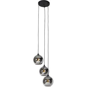 Qazqa Wallace Lámpara colgante negra Art Déco con cristal ahumado WiFi Qazqa Wallace Lámpara colgante negra Art Déco con cristal ahumado WiFi