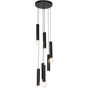 Qazqa Black Round Pendant Light 7 Lights - Steel Tuba - Max 4 x 15W Qazqa Black Round Pendant Light 7 Lights - Steel Tuba - Max 4 x 15W