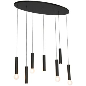 Qazqa Oval Black Pendant Light 7 Lights - Steel Tube - Max 4x15W Qazqa Oval Black Pendant Light 7 Lights - Steel Tube - Max 4x15W