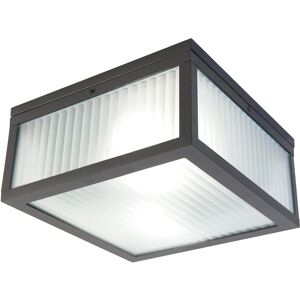 Qazqa Lámpara de Techo Exterior Negra con Cristal Acanalado - WiFi A60 Qazqa Lámpara de Techo Exterior Negra con Cristal Acanalado - WiFi A60