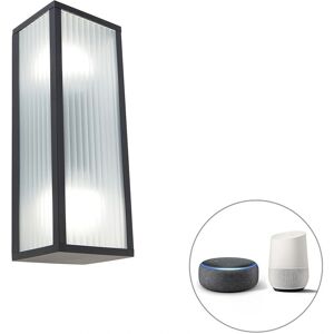 QAZQA Charlois Lámpara de Pared Exterior Inteligente Negra con Cristal QAZQA Charlois Lámpara de Pared Exterior Inteligente Negra con Cristal