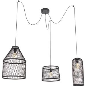 QAZQA Rustic Outdoor Pendant Lamp 3 Lights Smart Black Rattan - Calamus QAZQA Rustic Outdoor Pendant Lamp 3 Lights Smart Black Rattan - Calamus