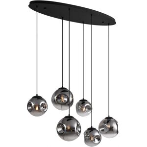 QAZQA Art Déco Pendant Lamp Black Smoke Glass 6 Lights - Douglass QAZQA Art Déco Pendant Lamp Black Smoke Glass 6 Lights - Douglass