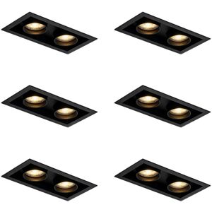 Qazqa - Juego de 6 Focos Empotrables Modernos Negros Ajustables - 2 Luces Qazqa - Juego de 6 Focos Empotrables Modernos Negros Ajustables - 2 Luces