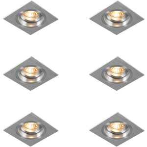 Qazqa - Juego de 6 focos empotrables cuadrados ajustables de aluminio Qazqa - Juego de 6 focos empotrables cuadrados ajustables de aluminio