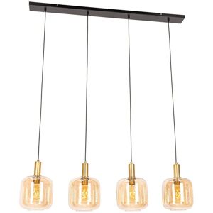 Qazqa Black Amber Glass Brass Pendant Light - Smart WiFi Control Qazqa Black Amber Glass Brass Pendant Light - Smart WiFi Control