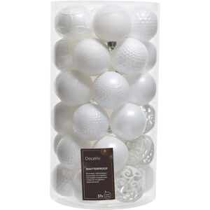 Décorations de Noël en plastique blanc Decoris - 37 pièces - Ø6 cm - Publicité Décorations de Noël en plastique blanc Decoris - 37 pièces - Ø6 cm - Publicité