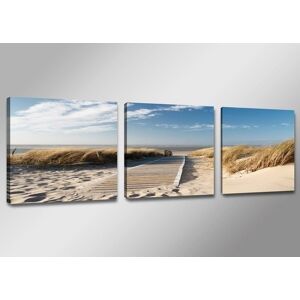 Karo-art - Uitzicht op Noordzee - Blue/Beige - 3luik - Doekschilderij Karo-art - Uitzicht op Noordzee - Blue/Beige - 3luik - Doekschilderij