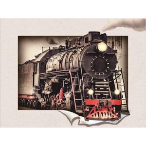 Karo-art - Stoomtrein 3D Look - Size 30x40 cm - Wanddecoratie Karo-art - Stoomtrein 3D Look - Size 30x40 cm - Wanddecoratie
