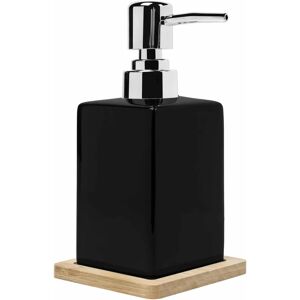 QUVIO Keramische Zeepdispenser met houten onderzetter - Zwart QUVIO Keramische Zeepdispenser met houten onderzetter - Zwart
