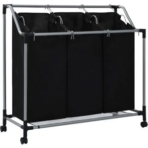 vidaXL Laundry Basket with 3 Pockets Black Steel - Laundry Basket vidaXL Laundry Basket with 3 Pockets Black Steel - Laundry Basket