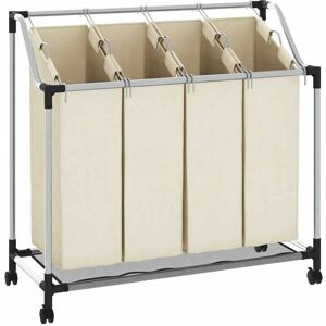 vidaXL Laundry Sorter with 4 Bags Cream Steel - Laundry Type vidaXL Laundry Sorter with 4 Bags Cream Steel - Laundry Type