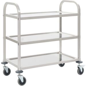 vidaXL Stainless Steel 3-Tier Kitchen Trolley - Kitchen Trolley vidaXL Stainless Steel 3-Tier Kitchen Trolley - Kitchen Trolley