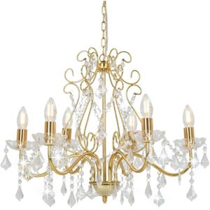 vidaXL Kronleuchter mit Kristallperlen Gold - Wohnzimmerlampe vidaXL Kronleuchter mit Kristallperlen Gold - Wohnzimmerlampe