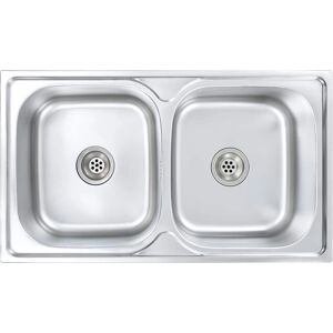 vidaXL Stainless Steel Double Kitchen Sink - 84 x 48 x 22 cm vidaXL Stainless Steel Double Kitchen Sink - 84 x 48 x 22 cm